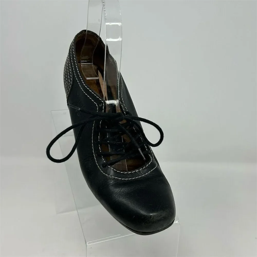 John Fluevog Women's Black Leather Lace-Up Heels Size 6.5 Formal Shoes Dressy